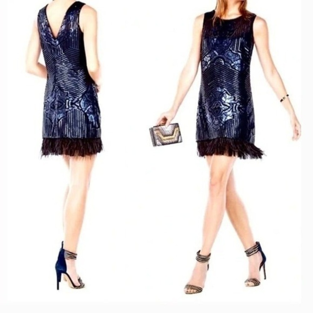 BCBGMAXAZRIA  Caterina Sequin Feather Dress‎ XXS